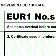 Photo of EUR1 Movement Certificate for EU Preferential Trade Exports